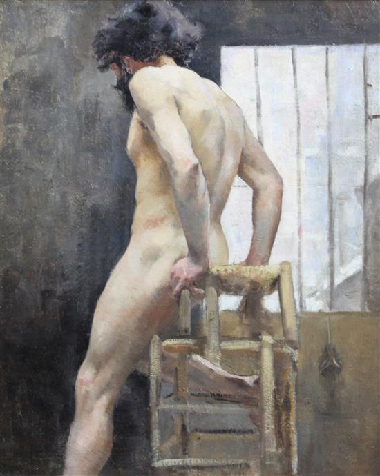 19th century French School Studio study of a male nude 17.5 x 14.5in.